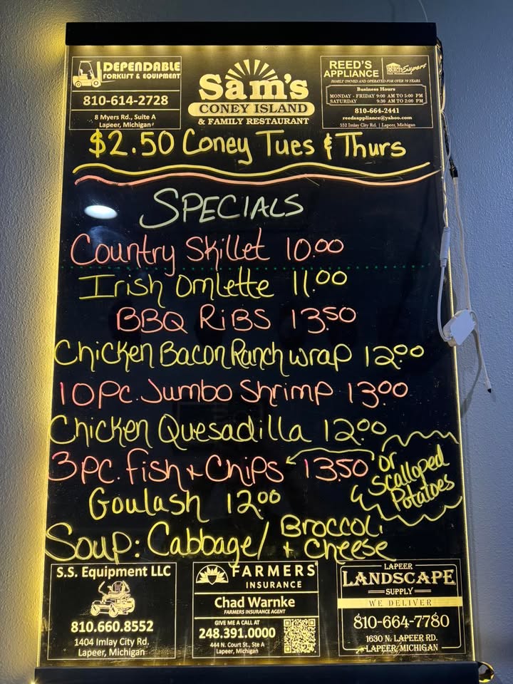 10/9/26 Daily Specials Open 8/8.