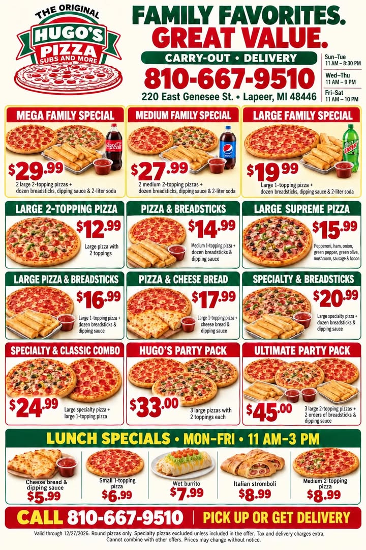 🍕 Let Hugo’s handle dinner!