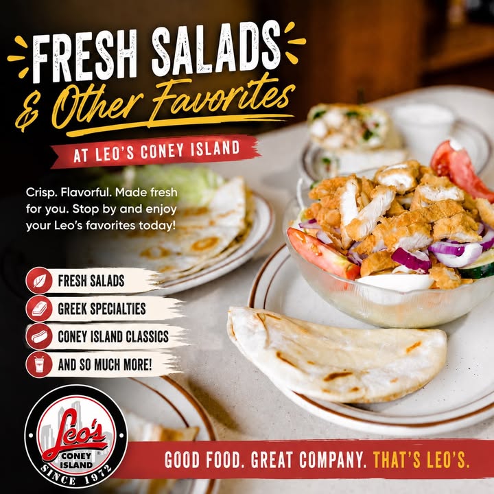 From crisp, loaded salads to Greek specialties and classic Coney Island...
