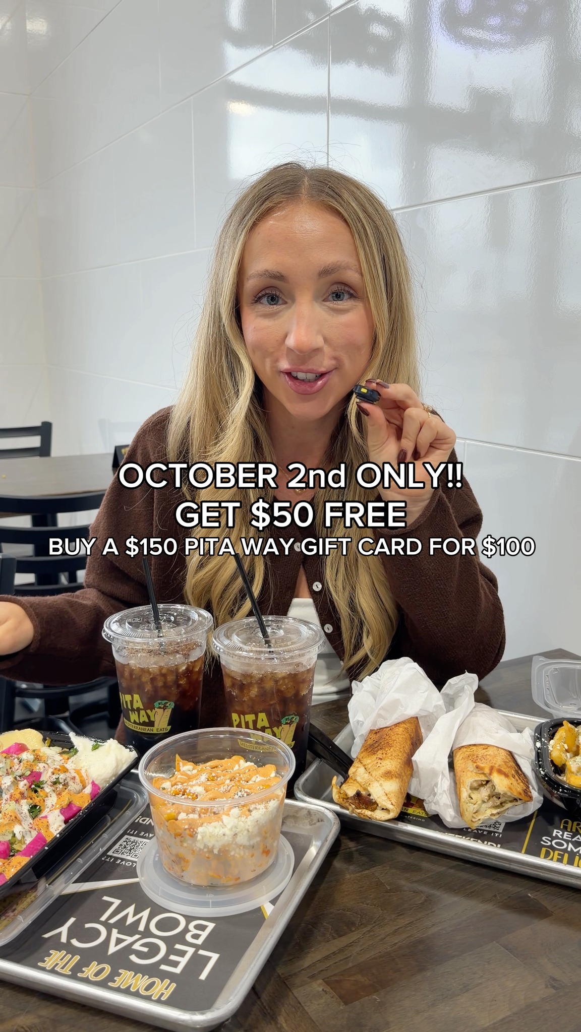 Okay but $50 FREE is $50 FREE 👀 October 2 ONLY — get $150 in Pita Way gift...