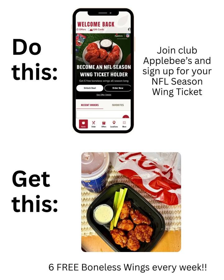 Don't miss out on this Club Applebee's exclusive NFL Season Wing Ticket offer!
